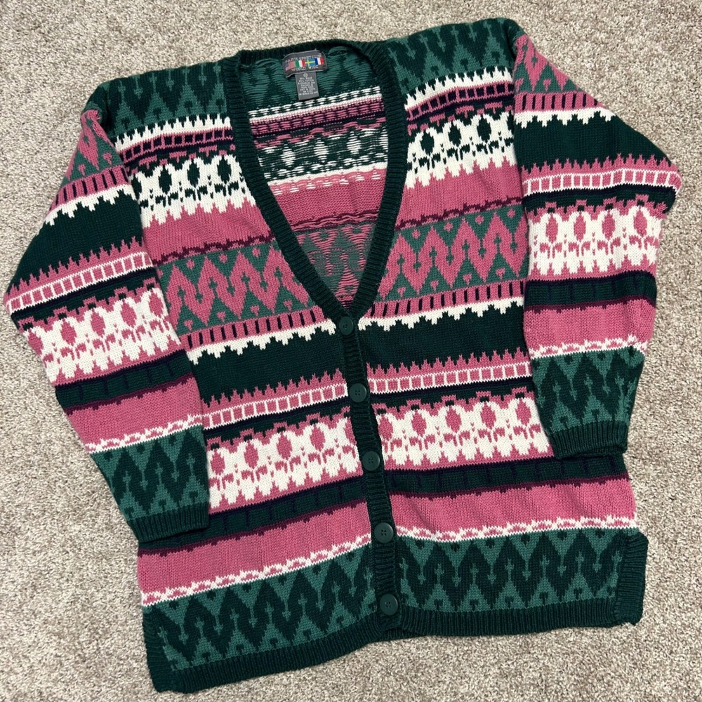 Vintage Paris‎ Sport Club Cardigan Sweater Women Size Medium 90s Oversized